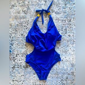 One piece draped swimsuit